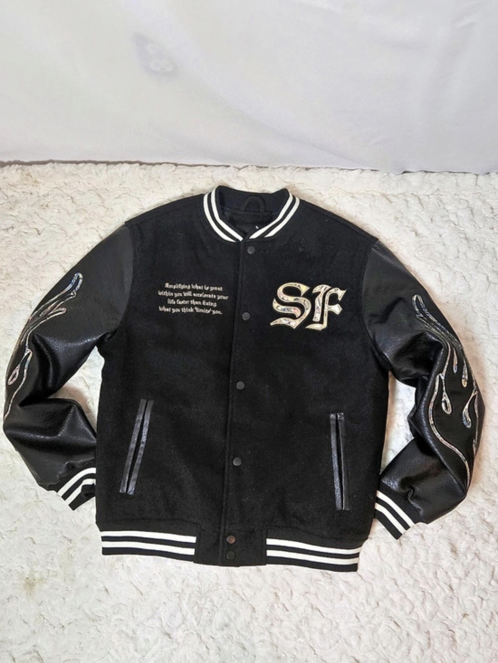 Stone Falcon Varsity Jacket Black Men's Medium NWT